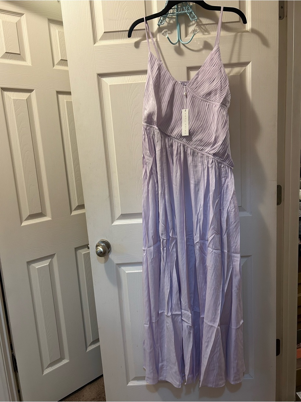 Trina Turk MED Cherry Grove Dress Lilac Breeze Spaghetti-Strap Maxi Dress NWT